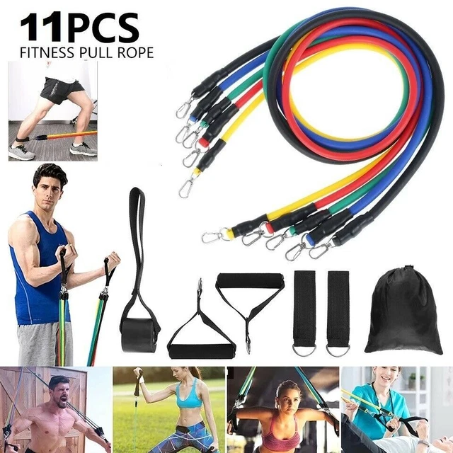 【100LBs】11Pcs Set Resistance Bands Elastic Tubes GYM Workout Home Exercise Yoga