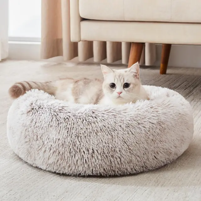 Calming Dog & Cat Bed, Anti-Anxiety Donut Cuddler Warming Cozy Soft round Bed, F