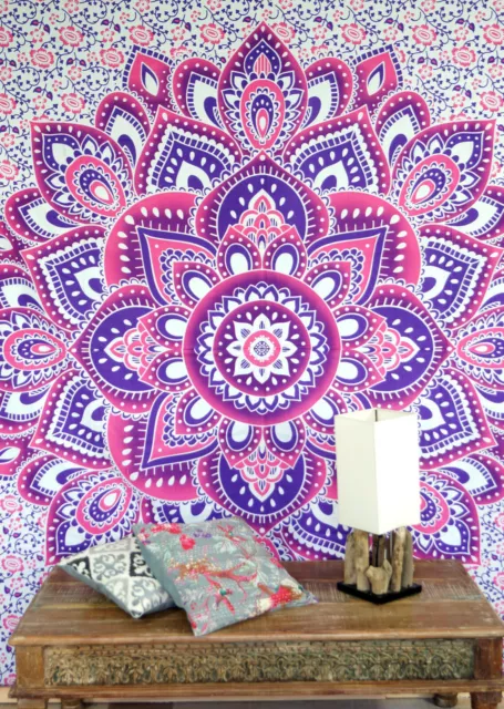 MANDALA Tuch Wandtuch Tagesdecke Druck - weiß/pink/violett 230x210 cm Baumwolle