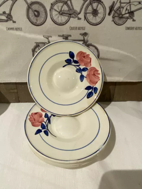 Rares 6 anciennes petites sous tasses Rose Rouge HBCM Creil Et Montereau