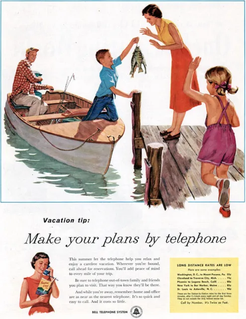 Father and Son Fishing BELL TELEPHONE Make Your Plans by Phone 1956 Magazine Ad