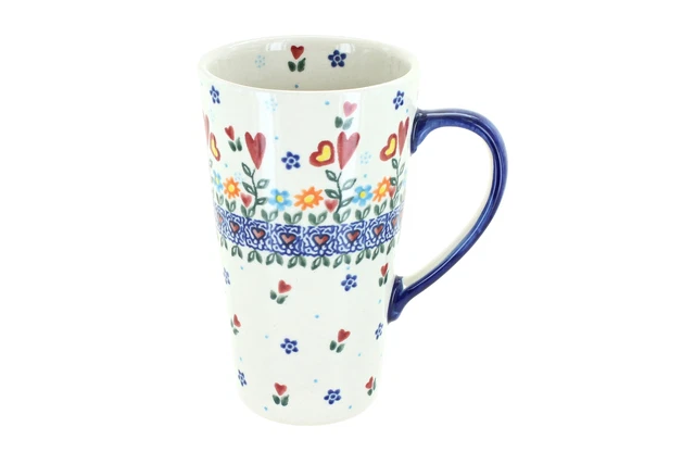Blue Rose Polish Pottery Hearts & Flowers Large Coffee Mug