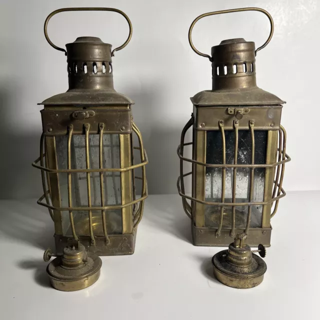 2 Vintage Brass Clipper Ship Hanging Oil Lamp NEEDS CLEANING