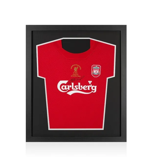 Framed Steven Gerrard Signed Liverpool Shirt - Istanbul 2005 Champions League Wi