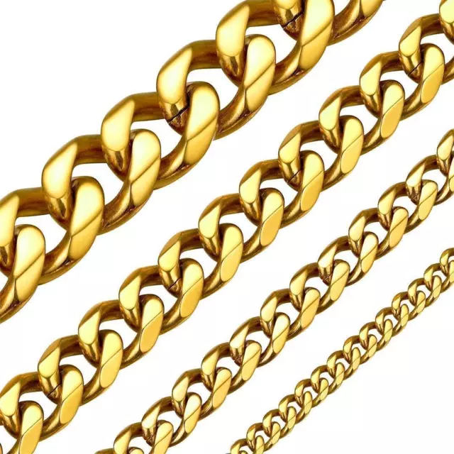 *UK Shop* GOLD STAINLESS STEEL 316L 3-11MM 16-26" MENS CURB CHAIN NECKLACE MAN