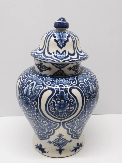 *SUPERBE URNE POTICHE CERAMIQUE DELFT signée APK GRAND POT COUVERT décor BLEUS D