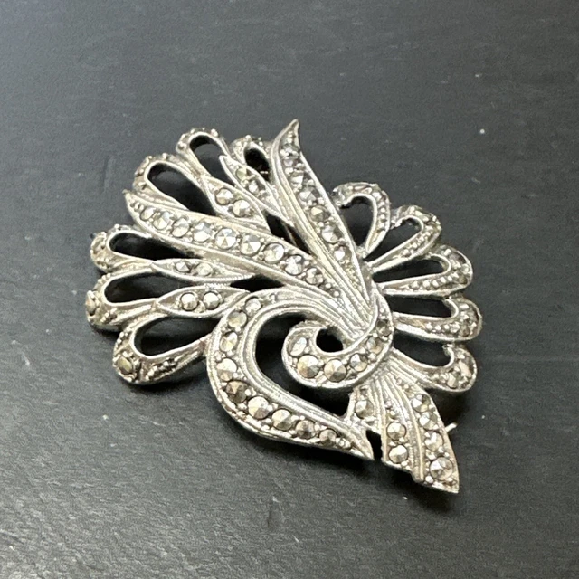 Broche Ancienne Art Déco Argent Massif 925 - Motif Fleurs Ethnique - Occasion