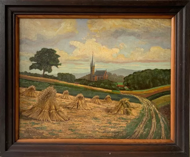 Pintura Al Óleo Impresionista W. Bushman Düsseldorf Paisaje Con Kornhocken