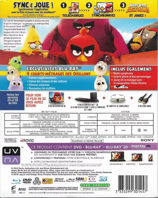 Combo Blu Ray 3D + Blu Ray + DVD  //  THE ANGRY BIRDS - 3D  //  NEUF cellophané 3