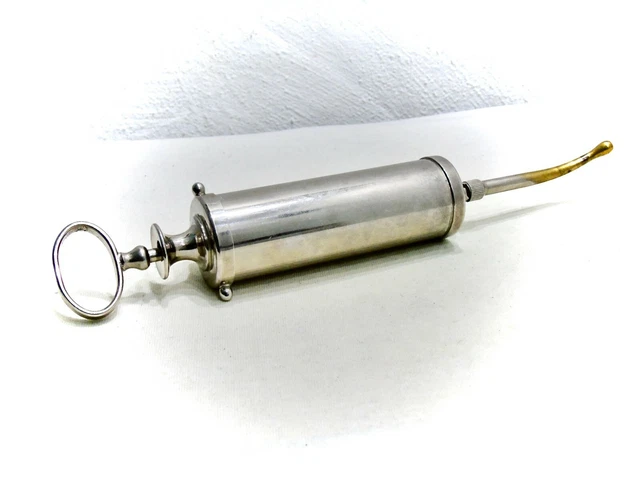 antike Spritze altes Klistier aus Messing vernickelt 30er Top RAR -Dachbodenfund 2