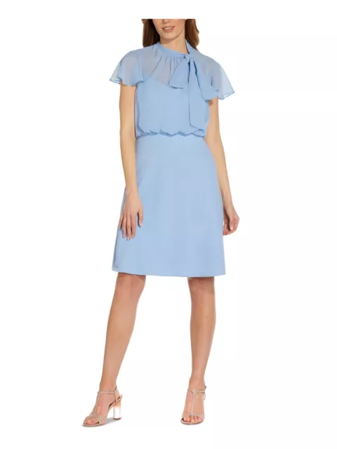 ADRIANNA PAPELL Womens Light Blue Short Sleeve Formal Sheath Dress 0