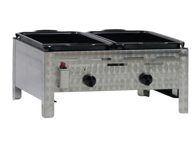 Edelstahl Gastrobräter Gasgrill für Propangas mit 2 Stück emaillierten Pfannen