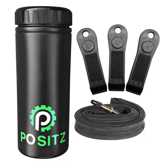 Positz Storage Bottle Combo with 3 Tyre Levers & 1 Tube 700 x 18-25c Presta 48mm