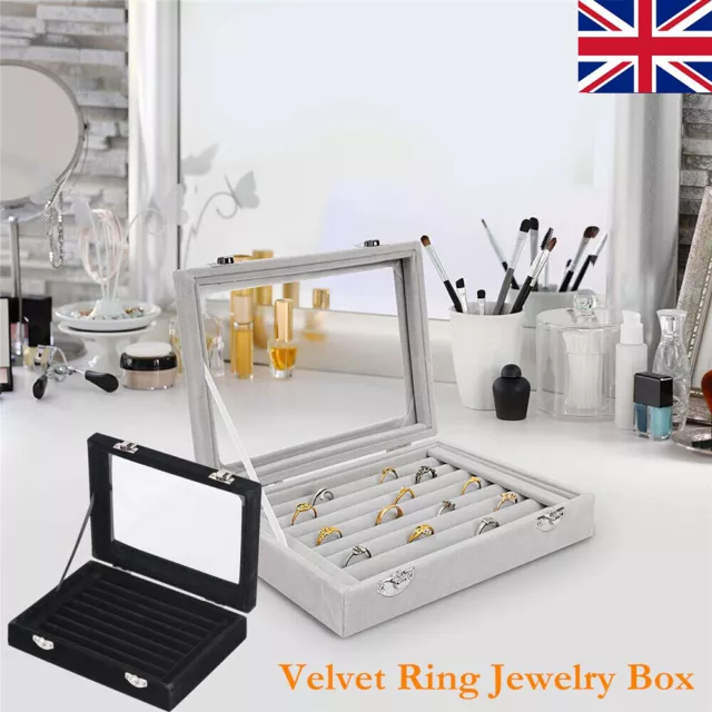 Velvet Ring Earring Jewelry Display Organizer Box Tray Holder Storage Show Case