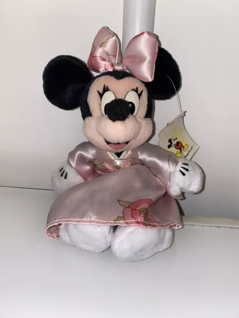 Disney Theme Park Bean Bag Plush Japanese Minnie Mouse Pink Kimono With Tags