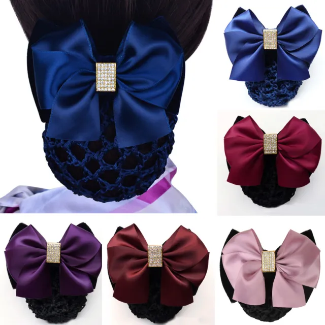 ⭐Satin Bow Lady Cover Bowknot Net Bun Snood Strass Haarspange Haarspange #N