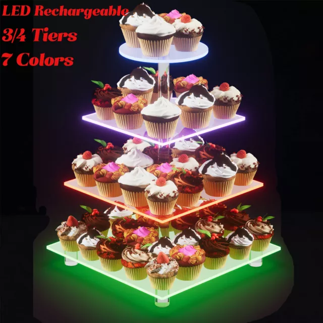 LED Acrylic Cupcake Stand Afternoon Tea Party Wedding Cup Cake Dessert Holder UK