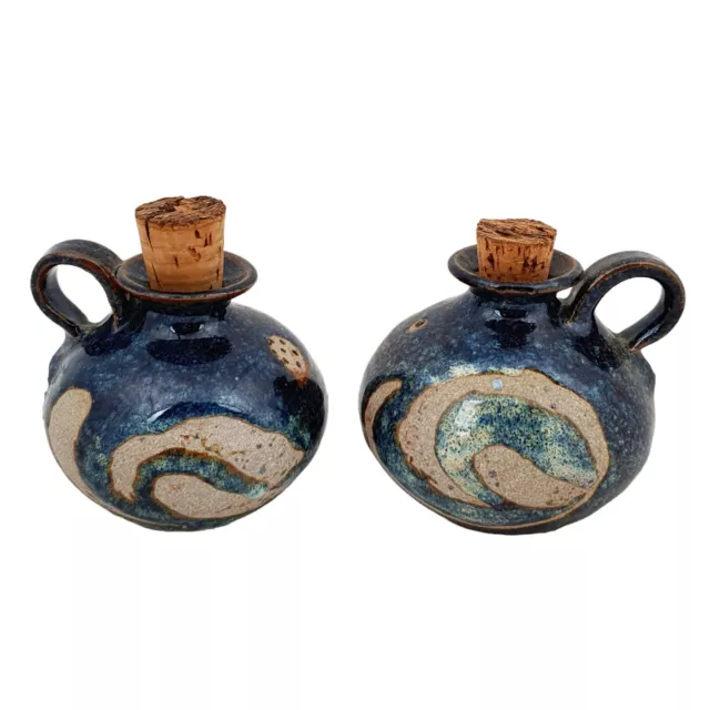 Vintage Pottery Art Studio Salt and Pepper Shakers with Cork Stoppers