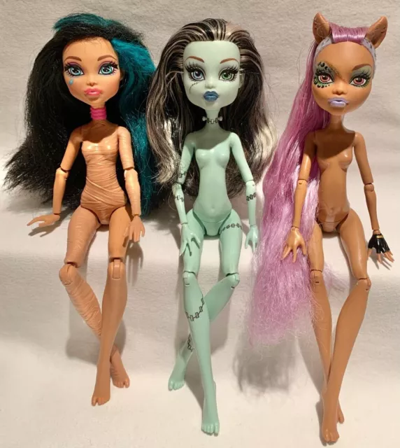 Lot of 3 TLC Nude Monster High Dolls Cleo de Nile Frankie Stein Clawdeen Wolf