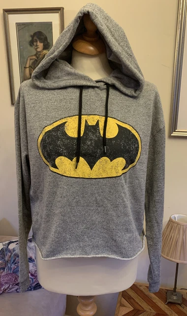Primark Womens Batman Logo Grey Cropped Fleece Hoodie size Medium VGC