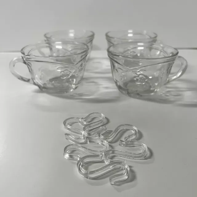 Vtg anchor hocking punch bowl cups Lot Of 4 savannah clear flowers  Lot #2