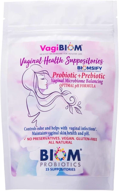 Supositorio probiótico vaginal biom: régimen natural de control de pH vaginal y olores;