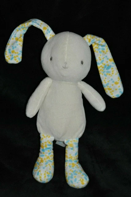 KLORANE Peluche Doudou Lapin Beige Fleurs Bleu Jaune 22 / 33 Cm Etat NEUF