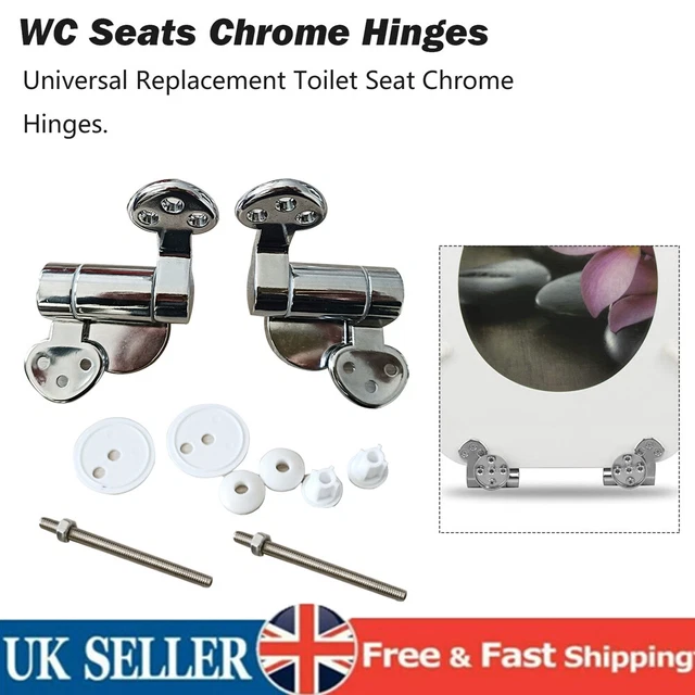 CHROME WC TOILET Seat Hinges Hinge Replacement Fittings Soft Close