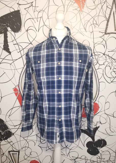 Camicia Wrangler da uomo blu taglia S bianca manica lunga tasche motivo a quadretti