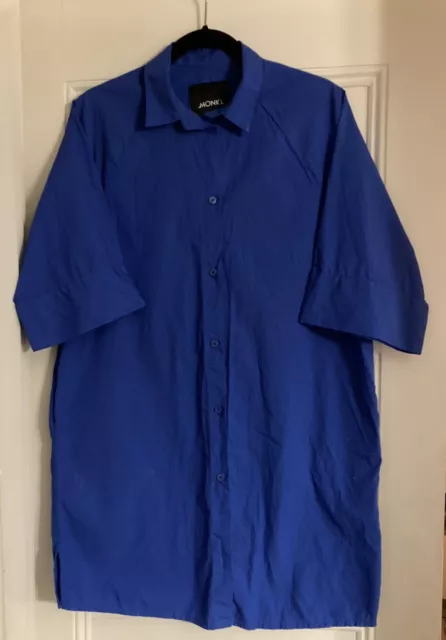 MONKI blue Oversized Shirt Dress Size XS 3/4 Sleeve Pockets Minimalist