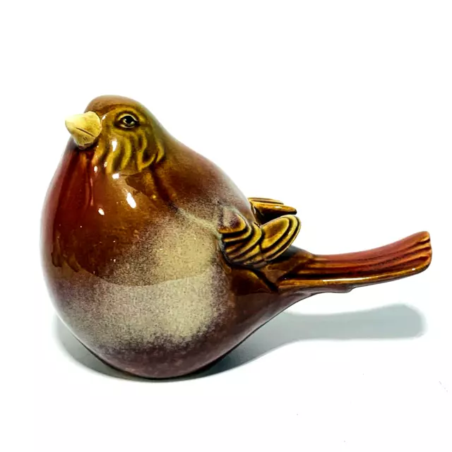 FESTIVE WILD BIRD CERAMIC FIGURINE Pottery Chubby Sculpture Hand Painted Brown