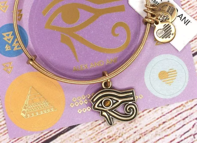 NEW NWT Alex and Ani Eye of Horus Charm Bangle Gold Bracelet W/Card