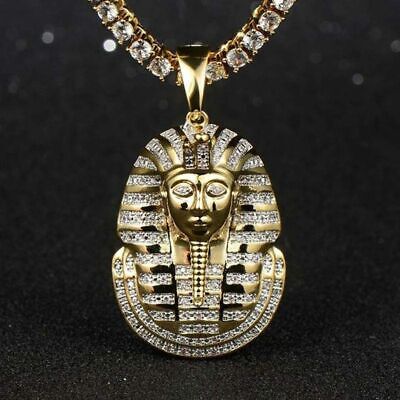 2 Ct Round Cut Diamond Egyptian Pharaoh King Tut Pendant 14K Yellow Gold Over