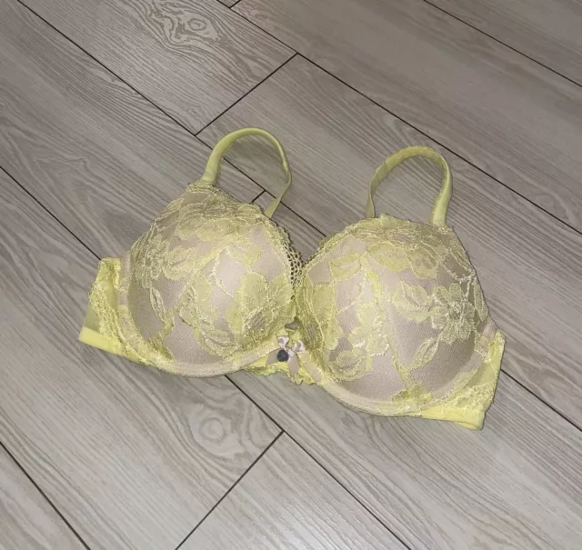 Victorias Secret Body By Victoria Push Up Bra Lace Padded UW Womens 34D Yellow