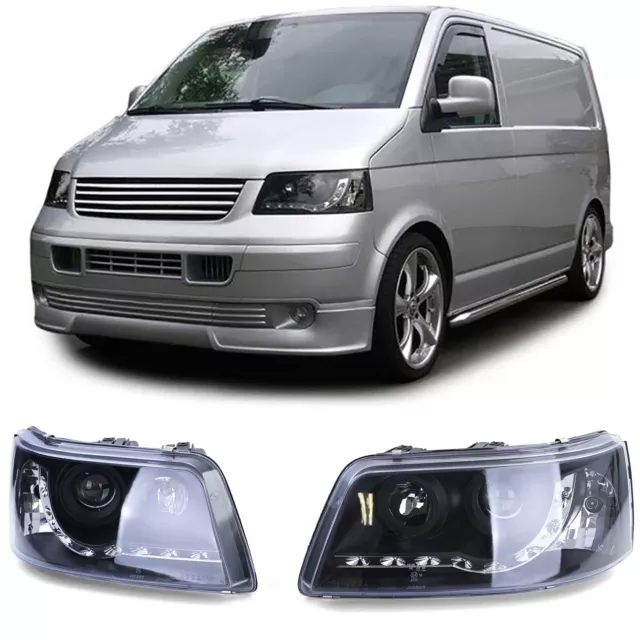 Scheinwerfer mit LED Tagfahrlicht Optik Schwarz für VW Transporter Bus T5 03-09