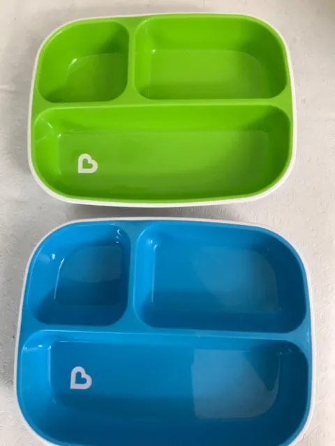 Two (2) Munchkin Splash Toddler Divided Plates, No Skid Bottoms