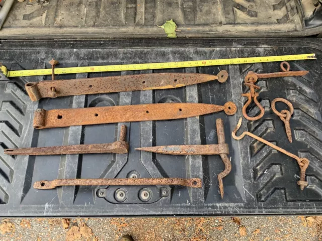 Antique Strap Hinge & Entry Set 28” Gothic Hand forged iron Steampunk 18thC