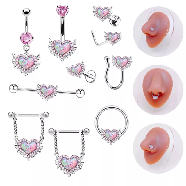 Herz-Nabel-Ring Liebes-Herz Lippe Zunge Rosa Nippel-Körper-Piercing-Schmuck D