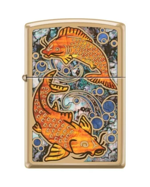 Zippo Windproof Lighter KOI FISH Fusion High Polish Brass NEW IN BOX FREE POST 2