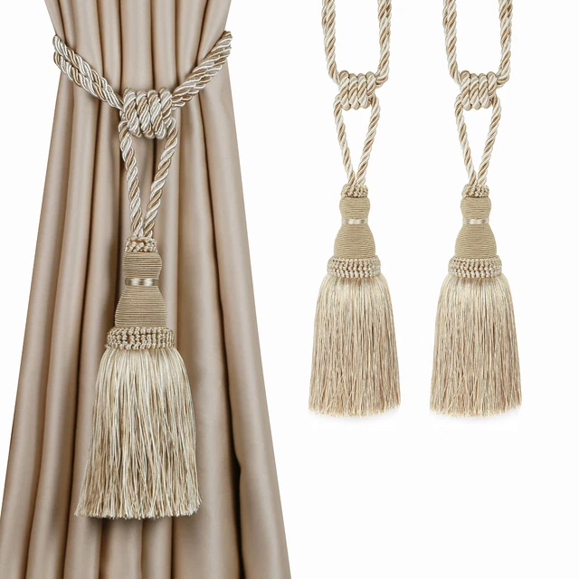 2PCS Curtain Tiebacks Tassel Drapery Tie Backs Handmade Holdbacks Mix Beige
