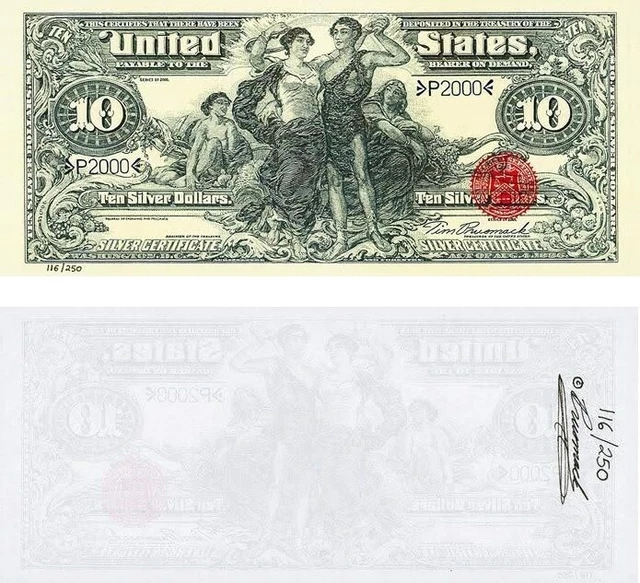 PREPRODUCTION $ 10 ten silver dollar US note currency