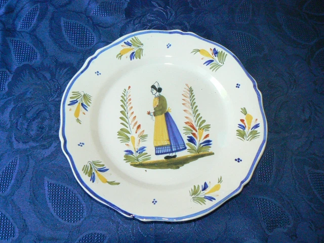 Rare Ancienne Assiette Faience Quimper Henriot Decor Femme Ceramique Decoration