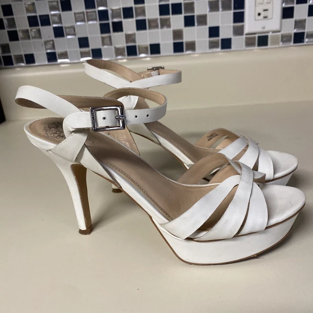 Vince Camuto Women Peppa White Leather Platform Stiletto Heel Dress Sandal 7.5