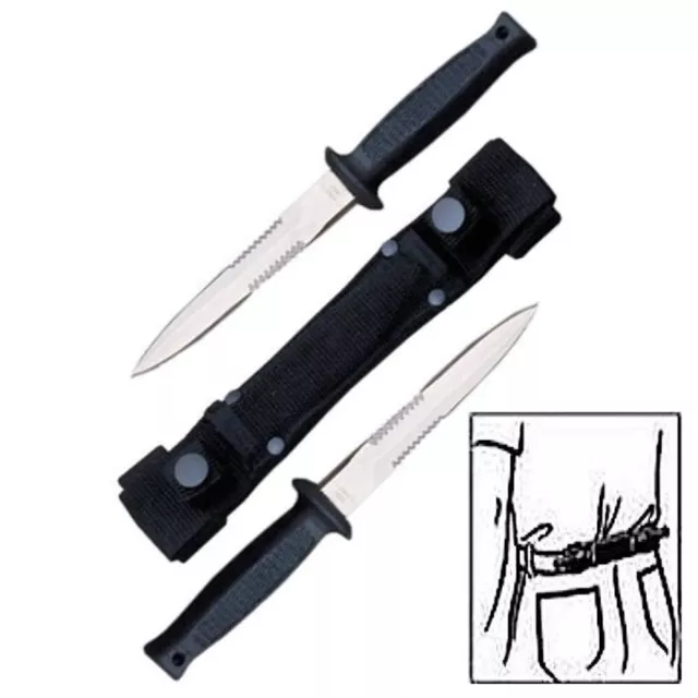 Double Defense Tactical 2 Piece Fixed Dagger Knife Set + Belt Sheath