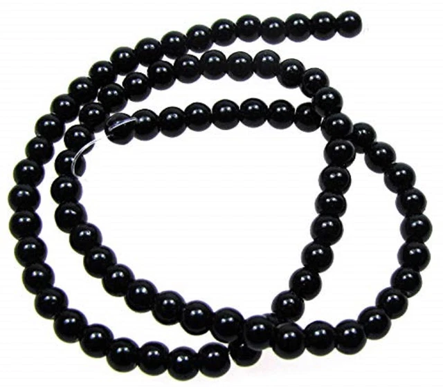 80 Glasperlen schwarz, 4mm, Zwischenperle, rund, Perlen basteln, fädeln, Strang