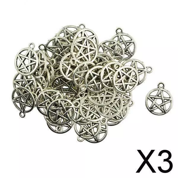 3X 50PCs Alloy Necklace Pendant Round Star Pentacle DIY Charms Jewelry Crafting