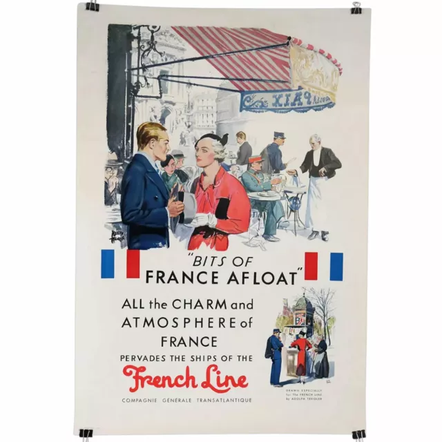 Vintage ADOLPH TREIDLER Travel Advertising Poster, Ships of the French Line 1933