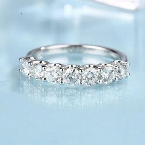 2Ct Round Cut Lab Created Diamond Women Half Eternity Ring 14K White Gold Plated