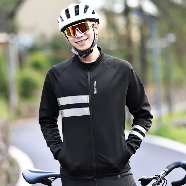 WOSAWE Men Winter Thermal Fleece Cycling Long Sleeve Jacket Windproof Warm Coat 3