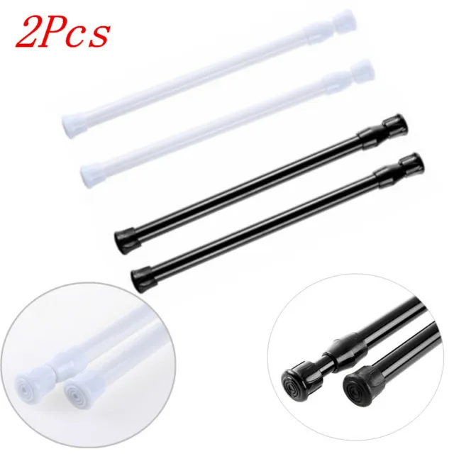 2 Tension Rod Spring Loaded Adjustable Curtain Pole Expandable Rod Short Tube